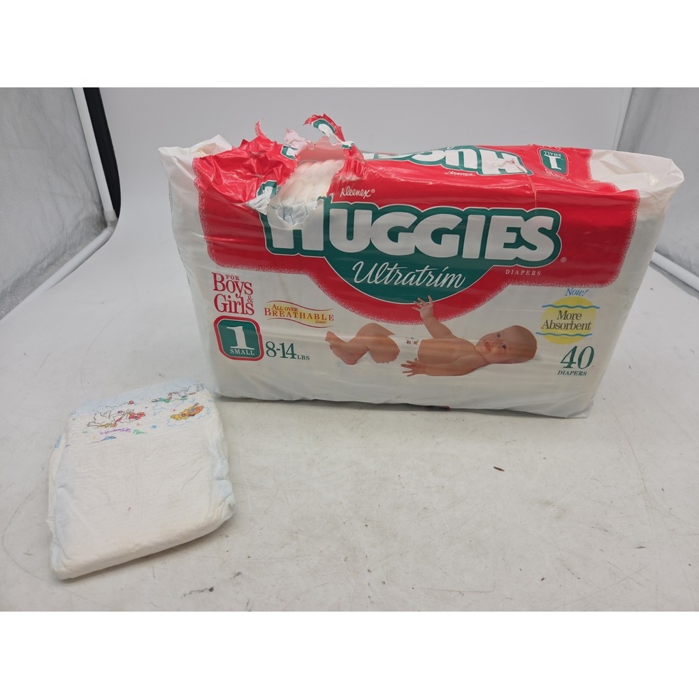 Vintage 1992 Huggies Ultra Trim Diapers with Leak Lock, Size 1, 40 ct - Opened